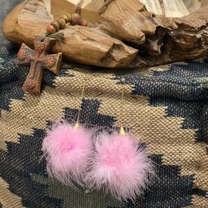 Pink Pom Faux Feather Earrings